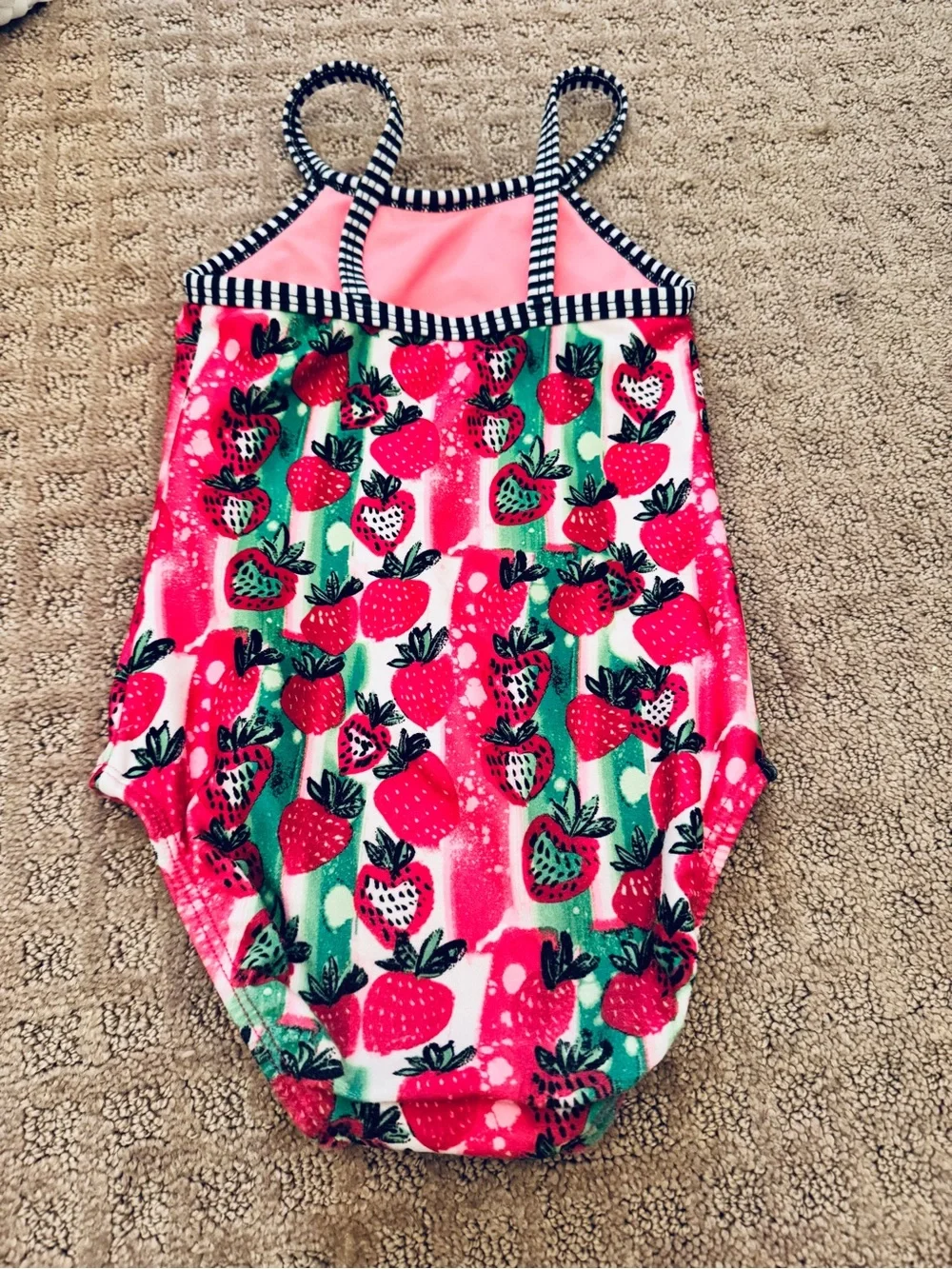 Little Dolfin Pink & Green Strawberry Print Girls' One-Piece Swimsuit